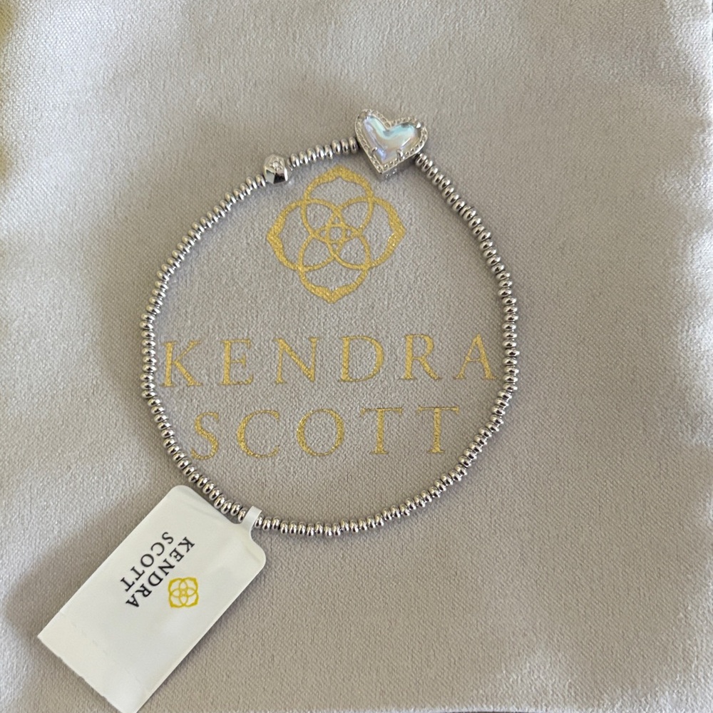 Kendra Scott Silver Stretch Beaded Bracelet with Heart Charm
